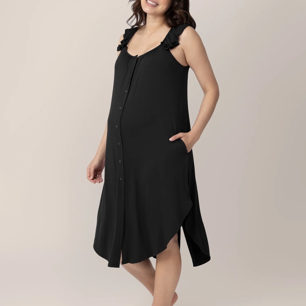 Kindred Bravely Black Ruffle Sleeve Labor and Delivery Gown